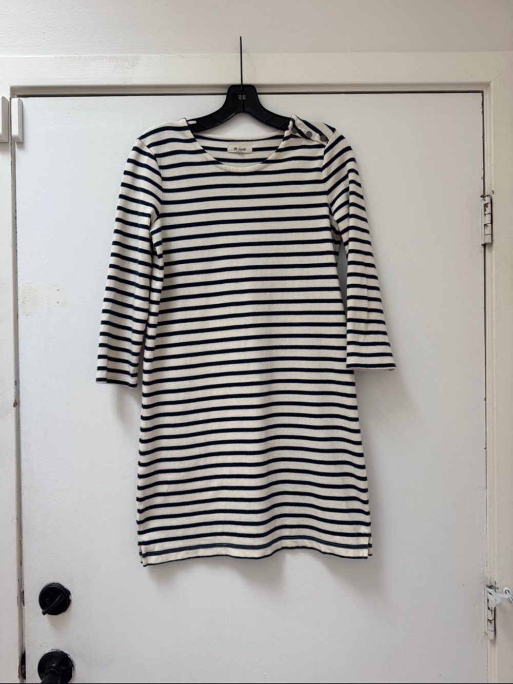 Madewell Navy and White Striped Long-Sleeve Shift Dress